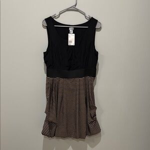 H&M Black and Brown Pleated Fit and Flare Mini Dress